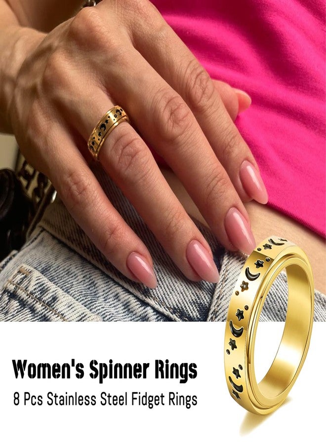 FEYIR 8 Pcs Fidget Rings for Women Anxiety Spinner Stainless Steel CZ Band Ring Spinning Rings Set for Anxiety - Image 2