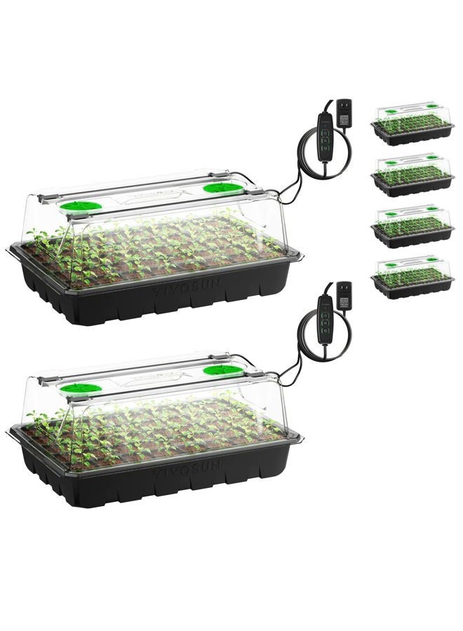 VIVOSUN Seed Starter Trays with Clear Humidity Dome, Adjustable Vents, Drainage Hole, 3.6" Higher Cover, 2 LED Light Bars Set for Planting Seeds, 1 Pack of 40 Cells, Total 6 Packs of 240 Cells - Image 1