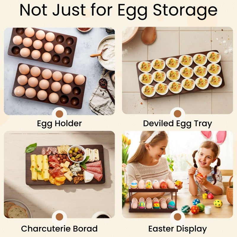 YOUEON Acacia Wooden Egg Holder with Double Layers, Detachable Wooden Egg Tray Holds 36 Fresh Eggs, Countertop Storage Rack for Gathering Fresh & Easter Eggs, Rustic Decor - Image 5