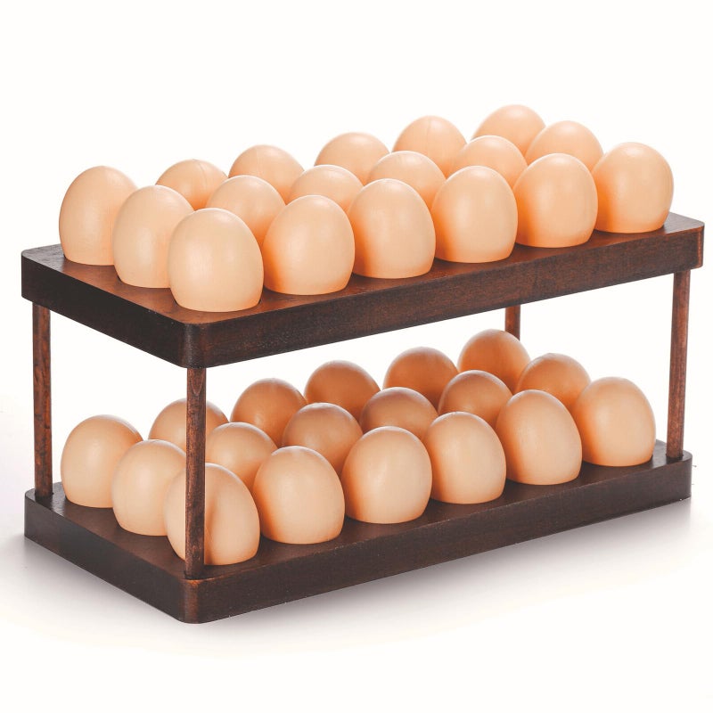 YOUEON Acacia Wooden Egg Holder with Double Layers, Detachable Wooden Egg Tray Holds 36 Fresh Eggs, Countertop Storage Rack for Gathering Fresh & Easter Eggs, Rustic Decor - Image 1
