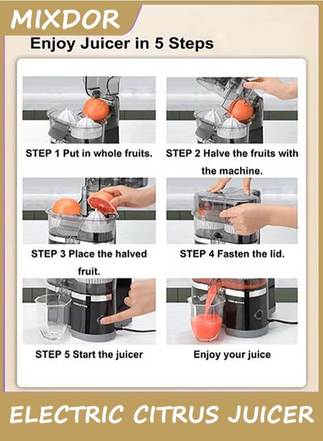 MIXDOR Electric Citrus Juicer, Automatic Dual Orange and Lemon Squeezer with Built-In Citrus Slicer, Easy to Clean, 2 in 1 Electric Fruits Juicer with Cleaning Brush for Lemon, Orange, Grapefruit - Image 5
