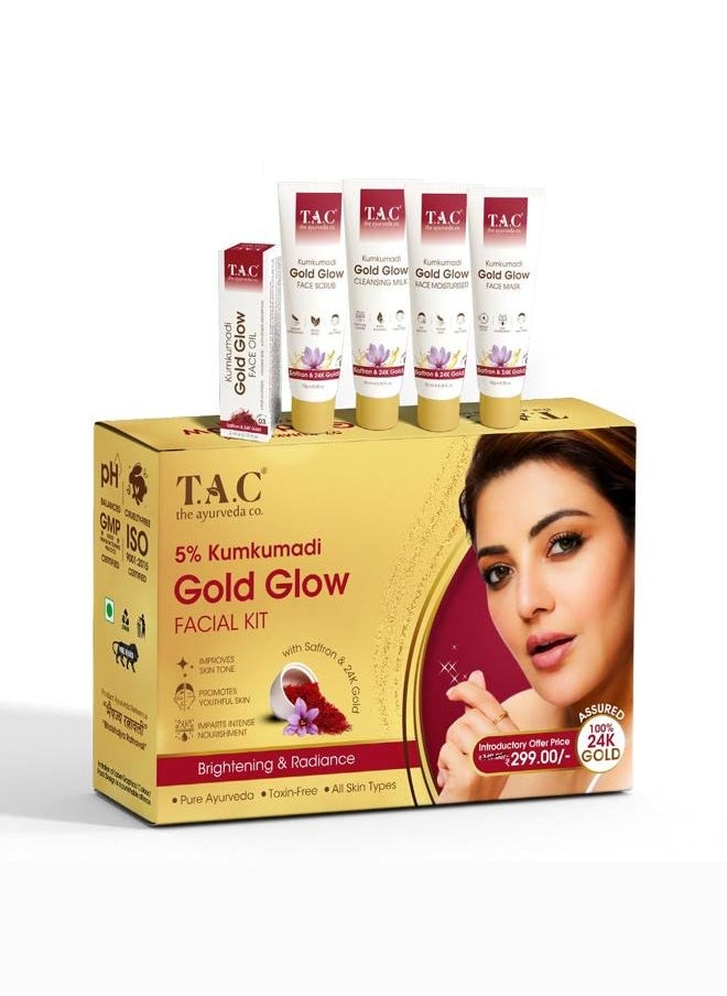 TAC - The Ayurveda Co. - Kumkumadi Gold Glow Facial Kit - Complete Face Care with Cleansing Milk, Face Scrub, Oil, Moisturizer, and Ayurvedic Mask for Women & Men - Natural Skin Glow - Image 1