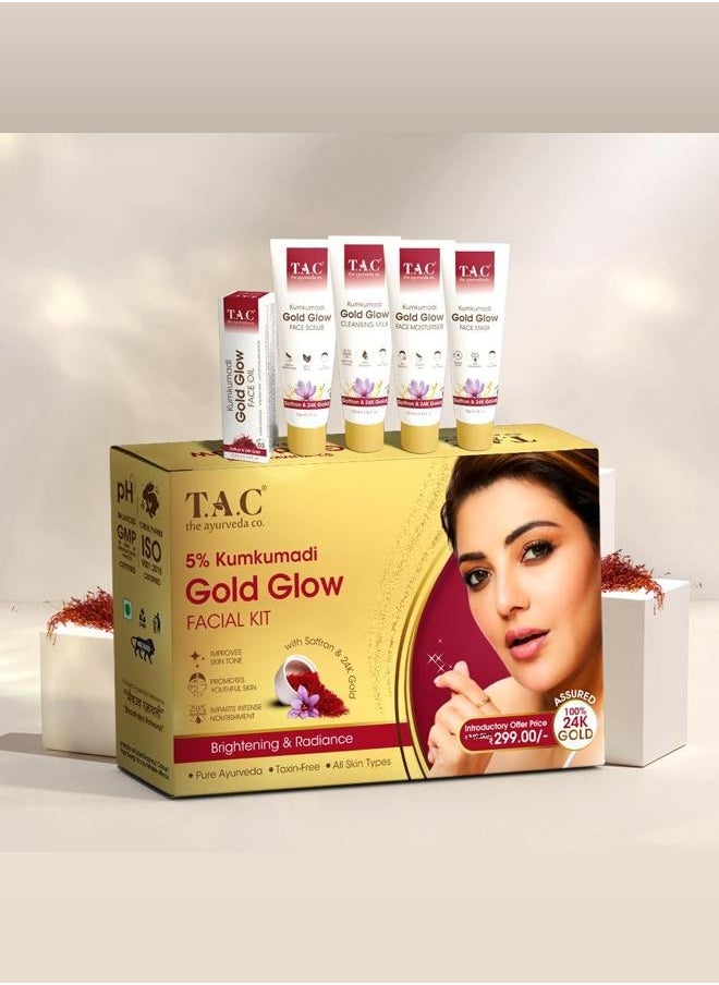 TAC - The Ayurveda Co. - Kumkumadi Gold Glow Facial Kit - Complete Face Care with Cleansing Milk, Face Scrub, Oil, Moisturizer, and Ayurvedic Mask for Women & Men - Natural Skin Glow - Image 1