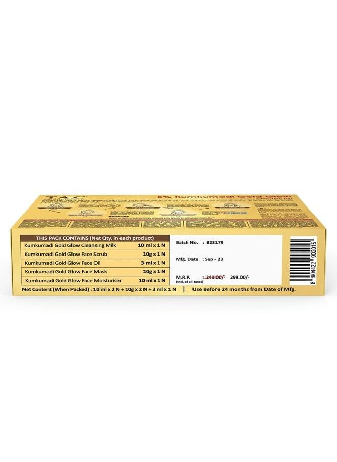 TAC - The Ayurveda Co. - Kumkumadi Gold Glow Facial Kit - Complete Face Care with Cleansing Milk, Face Scrub, Oil, Moisturizer, and Ayurvedic Mask for Women & Men - Natural Skin Glow - Image 1