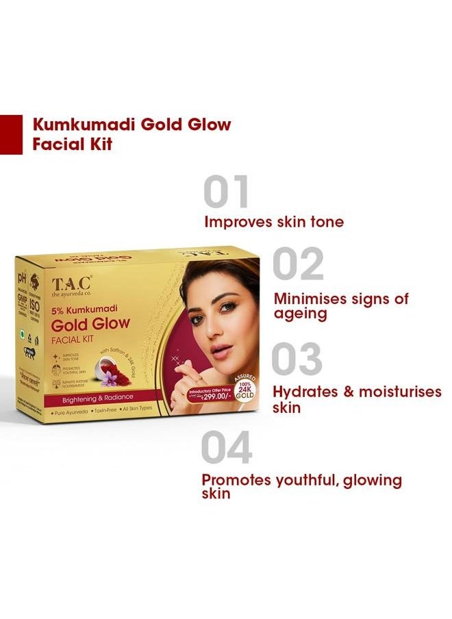 TAC - The Ayurveda Co. - Kumkumadi Gold Glow Facial Kit - Complete Face Care with Cleansing Milk, Face Scrub, Oil, Moisturizer, and Ayurvedic Mask for Women & Men - Natural Skin Glow - Image 1
