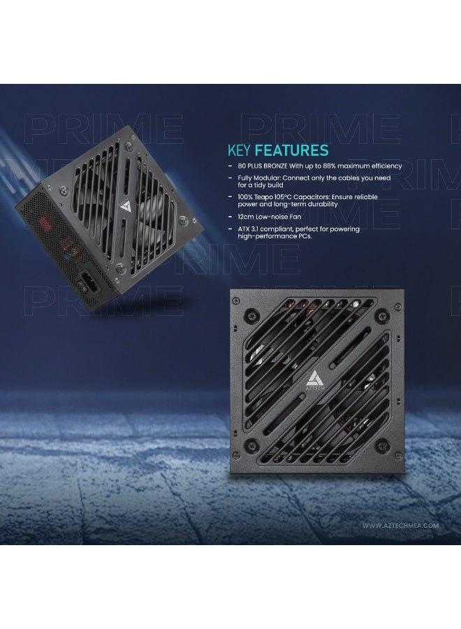 أزتك مزود طاقة ALPHA بقدرة 850 واط 80 بلس جولد تصميم معياري بالكامل جاهز ATX 3.1 وPCIe 5.1 مروحة صامتة Zero RPM مكثفات يابانية 105° أداء عالٍ ومتوافق مع بطاقات RTX 40 للألعاب والحواسيب المكتبية - Image 3