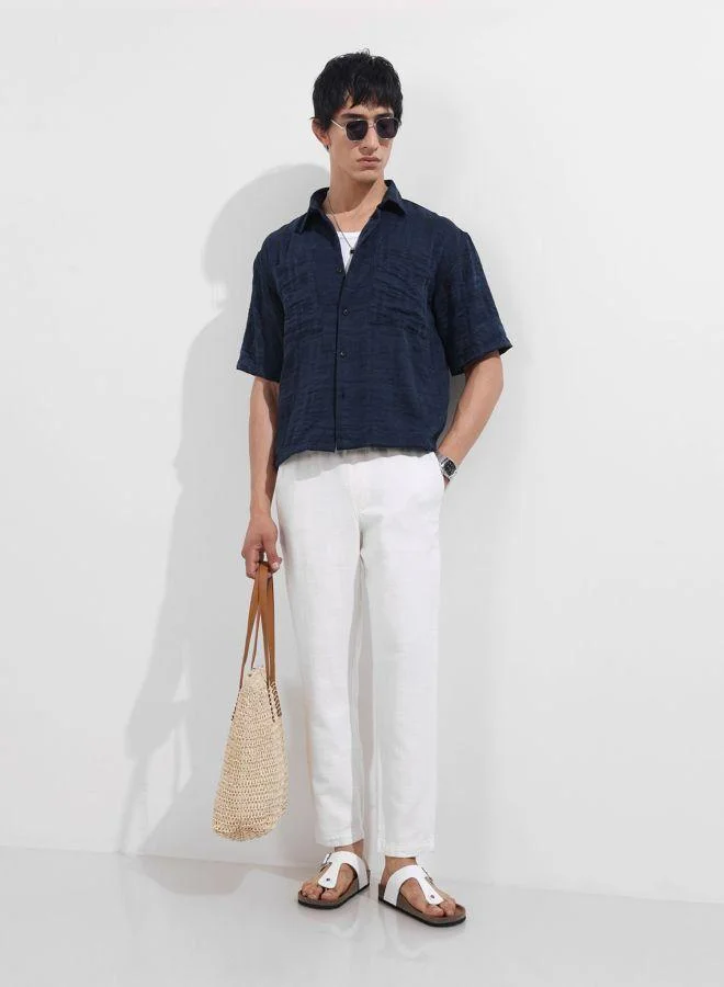 The Indian Garage Co Men Boxy Fit Textured Cutaway Collar Half Sleeves Shirt