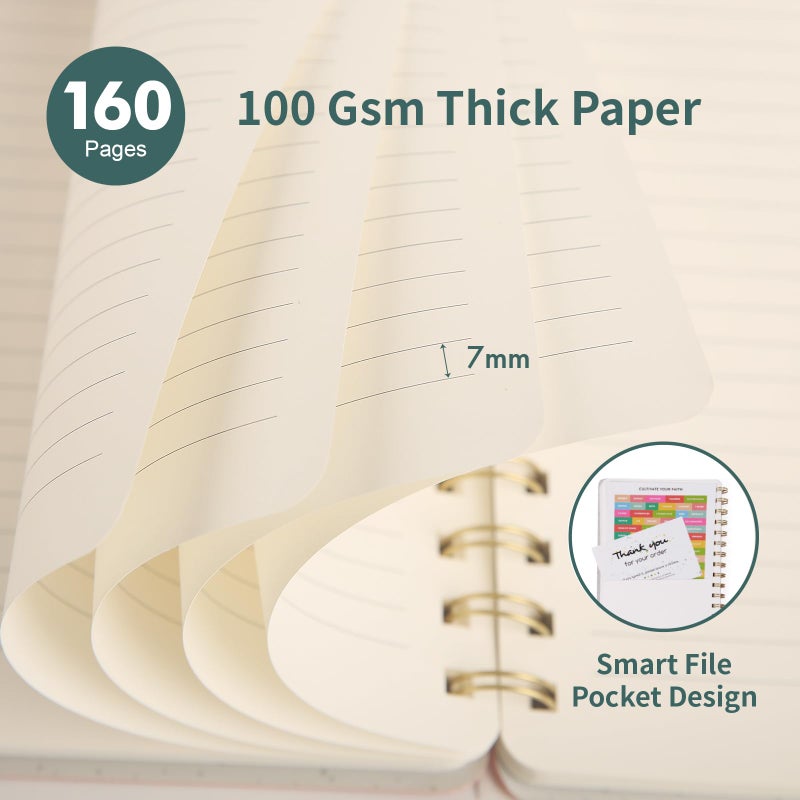 Oneirom Spiral Notebook-5.75" x 8.125" College Ruled Journal with Inner Pockets and 160 Pages,PU Leather Cover Business Journal, Twin-Wire Binding Notebook Perfect for Office & Home School Supplies Green - Image 3
