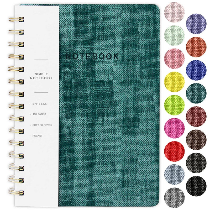 Oneirom Spiral Notebook-5.75" x 8.125" College Ruled Journal with Inner Pockets and 160 Pages,PU Leather Cover Business Journal, Twin-Wire Binding Notebook Perfect for Office & Home School Supplies Green - Image 1