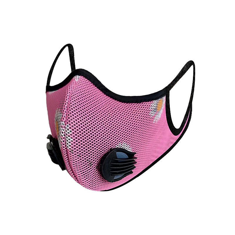 Generic KN95 riding mask replaceable filter outdoor anti-haze mask dustproof bicycle mens and womens protective breathing valve Pink sunflower