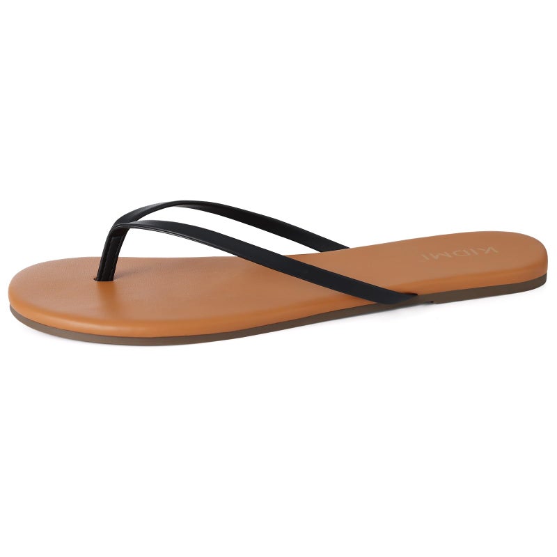 KIDMI Thong Flip Flops for Women - Memory Foam Summer Beach Sandals for Women - Vegan Leather Flat Sandals, Brown/Black EU 39 - Image 5