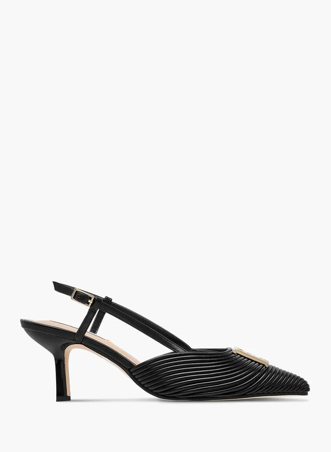 ELLE Womens Textured Sandals With Kitten Heels And Buckle Closure