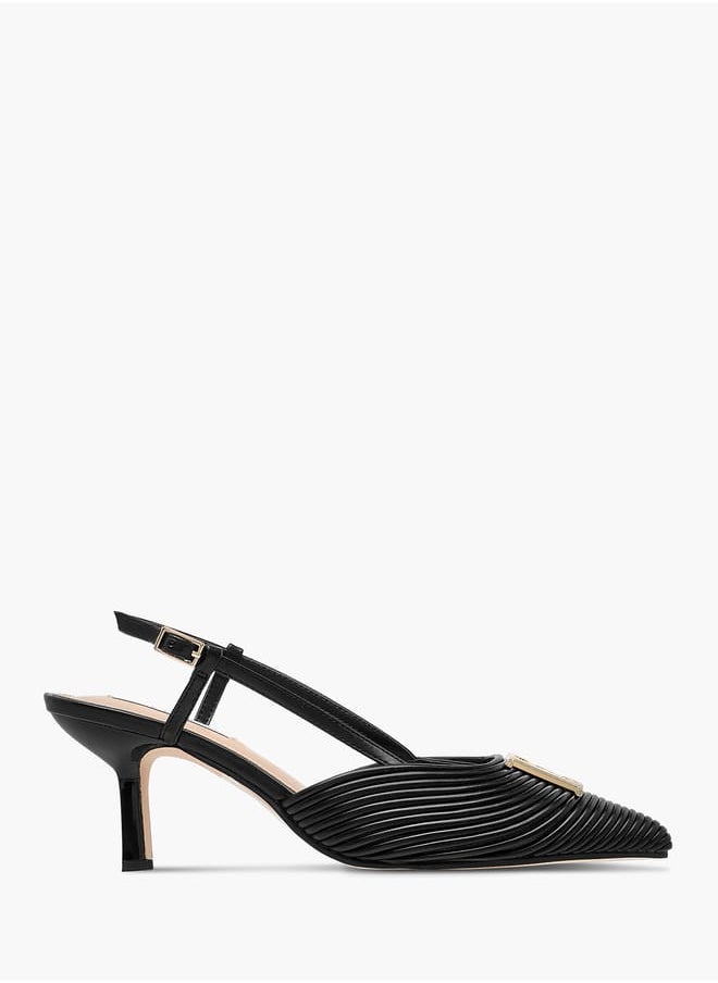 ELLE Womens Textured Sandals With Kitten Heels And Buckle Closure Ramadan Collection  - Image 3