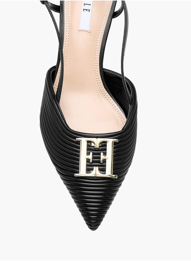 ELLE Womens Textured Sandals With Kitten Heels And Buckle Closure Ramadan Collection  - Image 5