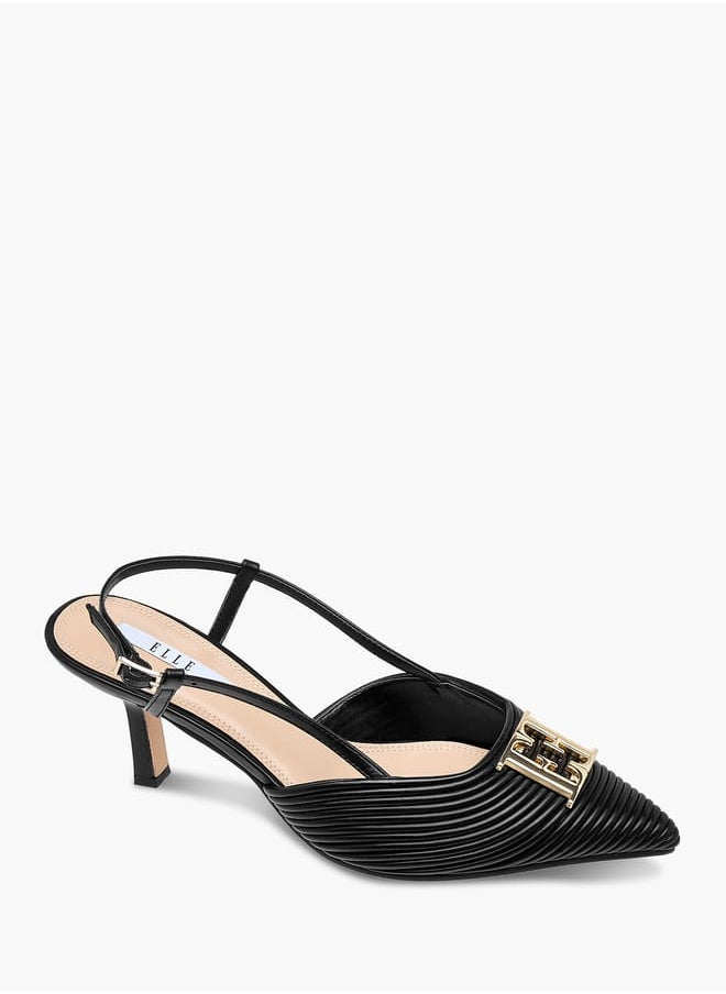 ELLE Womens Textured Sandals With Kitten Heels And Buckle Closure Ramadan Collection  - Image 1
