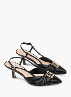 ELLE Womens Textured Sandals With Kitten Heels And Buckle Closure Ramadan Collection  - Image 2