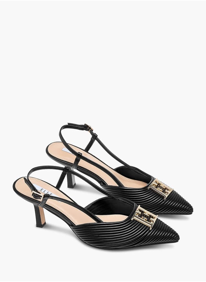 ELLE Womens Textured Sandals With Kitten Heels And Buckle Closure Ramadan Collection  - Image 2