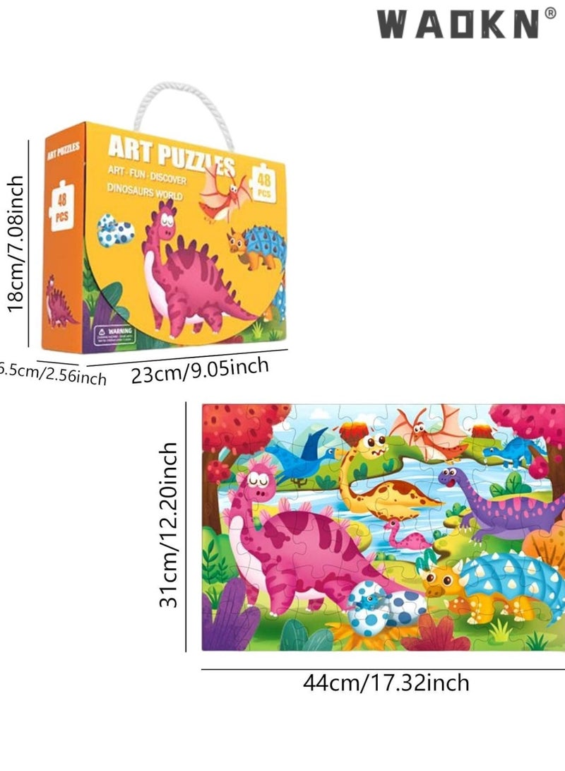 دبليو أيه أو كي أن 48 جهاز كمبيوتر شخصي للأطفال الديناصور شكل لغز غير منتظم ورقة لغز لعبة الأولاد البنات - Image 2