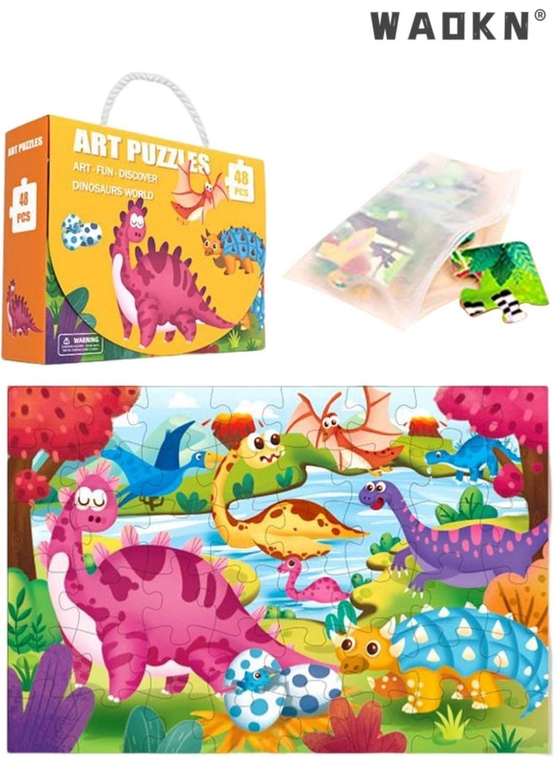 دبليو أيه أو كي أن 48 جهاز كمبيوتر شخصي للأطفال الديناصور شكل لغز غير منتظم ورقة لغز لعبة الأولاد البنات - Image 3