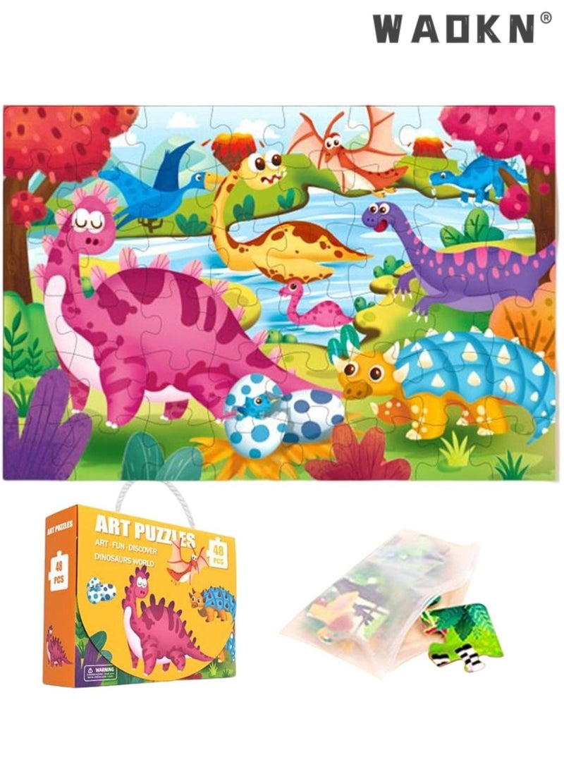 دبليو أيه أو كي أن 48 جهاز كمبيوتر شخصي للأطفال الديناصور شكل لغز غير منتظم ورقة لغز لعبة الأولاد البنات - Image 1
