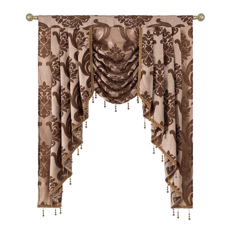 NAPEARL Valance Curtains for Kitchen Windows Brown Waterfall Swag Valance for Living Room Jacquard Window Treatments Curtains Valance 41Inch Wide 1 Panel