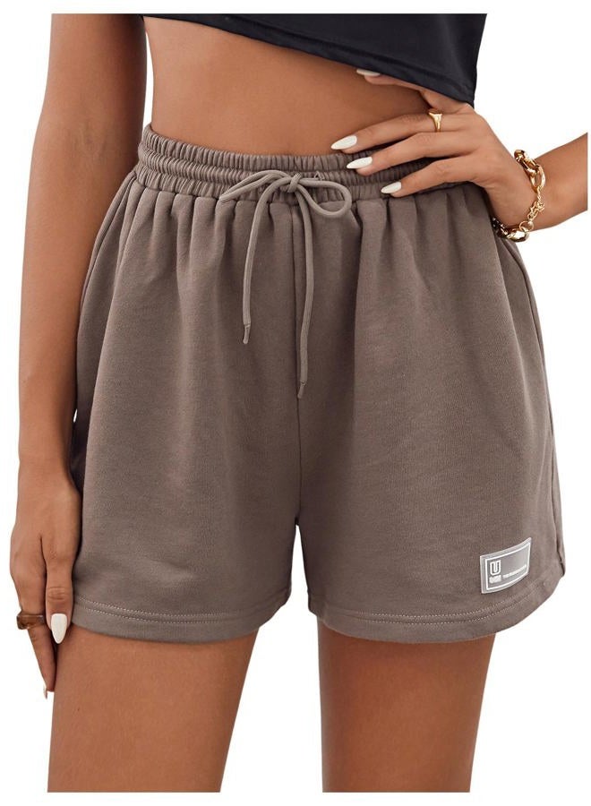 MakeMeChic Women's Sweat Shorts Summer Casual Camo Boxer Workout Shorts, Mocha Brown, S - Image 1
