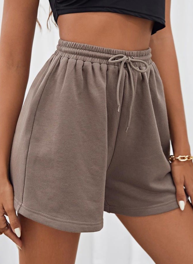 MakeMeChic Women's Sweat Shorts Summer Casual Camo Boxer Workout Shorts, Mocha Brown, S - Image 3