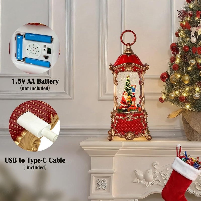 Gorrzai Santa Claus Snow Globe Lantern Christmas Snow Globes, Lighted Christmas Decorations Indoor with Music Timer Swirling Glitter, Rotating Train Snowglobe Gift, USB or Battery Operated 12.5 inch - Image 4