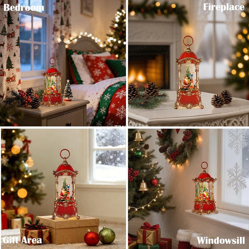 Gorrzai Santa Claus Snow Globe Lantern Christmas Snow Globes, Lighted Christmas Decorations Indoor with Music Timer Swirling Glitter, Rotating Train Snowglobe Gift, USB or Battery Operated 12.5 inch - Image 5