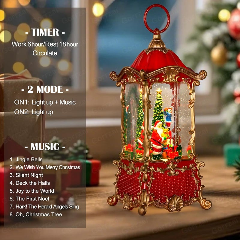 Gorrzai Santa Claus Snow Globe Lantern Christmas Snow Globes, Lighted Christmas Decorations Indoor with Music Timer Swirling Glitter, Rotating Train Snowglobe Gift, USB or Battery Operated 12.5 inch - Image 3