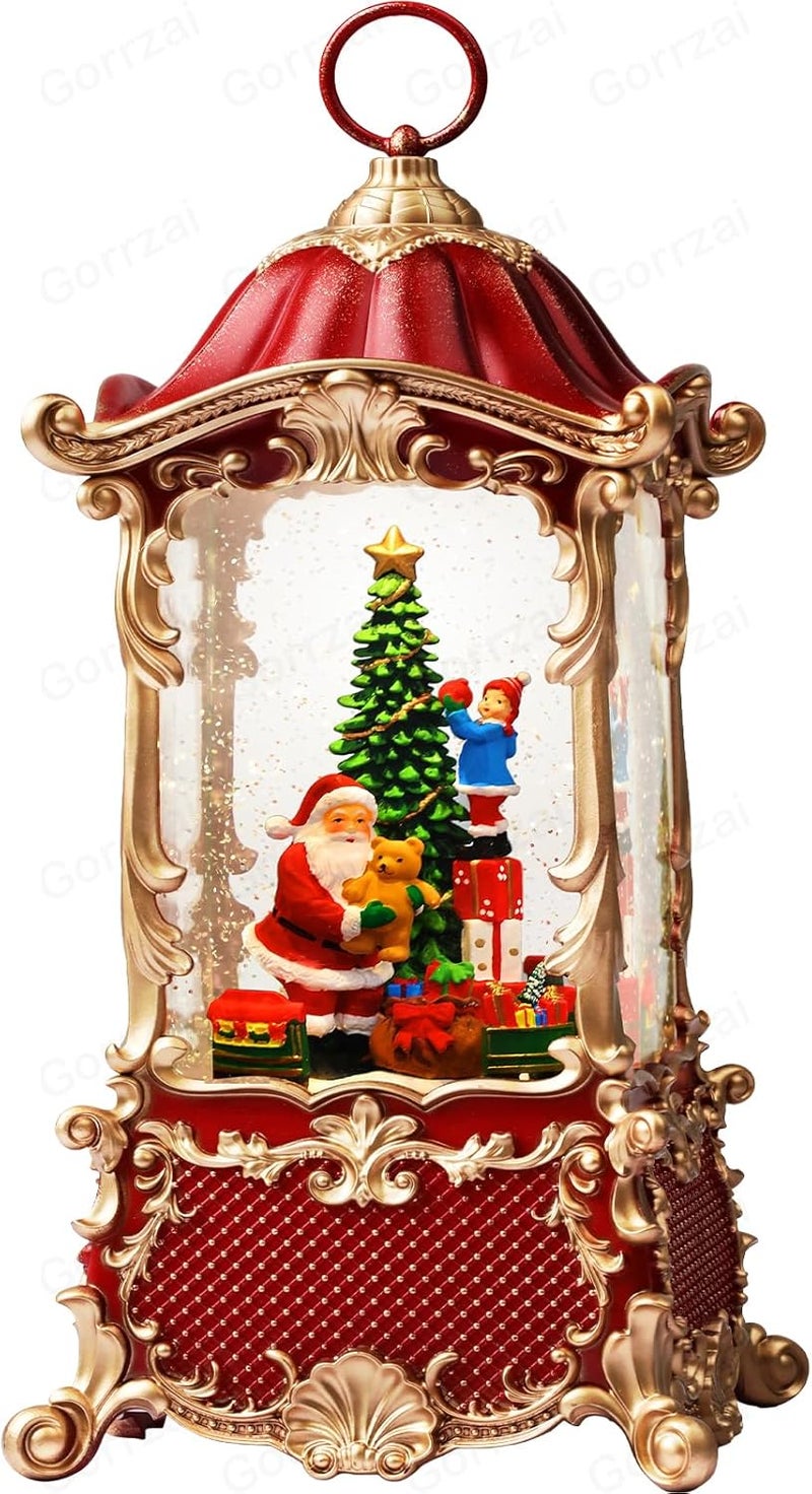 Gorrzai Santa Claus Snow Globe Lantern Christmas Snow Globes, Lighted Christmas Decorations Indoor with Music Timer Swirling Glitter, Rotating Train Snowglobe Gift, USB or Battery Operated 12.5 inch - Image 1