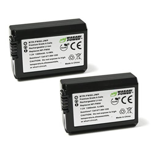 Wasabi Power NP-FW50 Camera Battery (2-Pack) for Sony ZV-E10, Alpha a5100, a6000, a6300, a6400, a6500, Alpha a7, a7 II, a7R, a7R II, a7S, a7S II, Cyber-Shot DSC-RX10 II, RX10 III, RX10 IV and More - Image 1