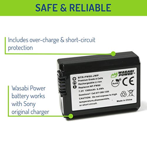 Wasabi Power NP-FW50 Camera Battery (2-Pack) for Sony ZV-E10, Alpha a5100, a6000, a6300, a6400, a6500, Alpha a7, a7 II, a7R, a7R II, a7S, a7S II, Cyber-Shot DSC-RX10 II, RX10 III, RX10 IV and More - Image 4