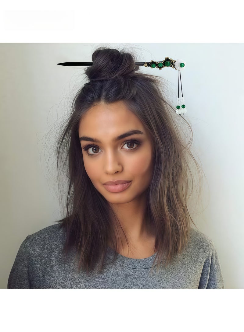 4 PACK Chinese Flower Hair Sticks Vintage Wooden Hair Pin Chinese Style Handmade Headpiece for Women Girls - Image 5