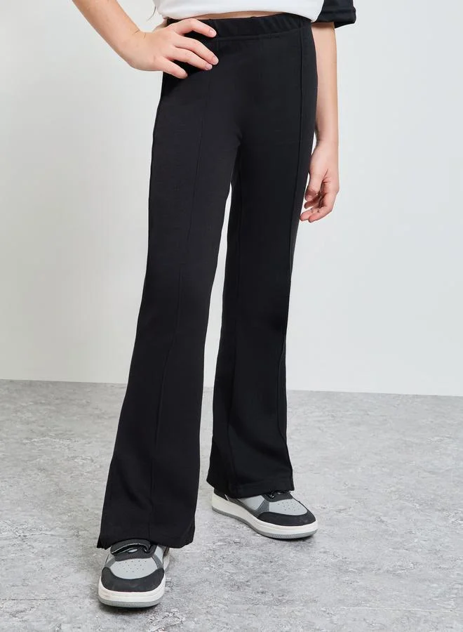 ستايلي Teen Girls Black Solid Side Slit Knitted Fit and Flare Leggings
