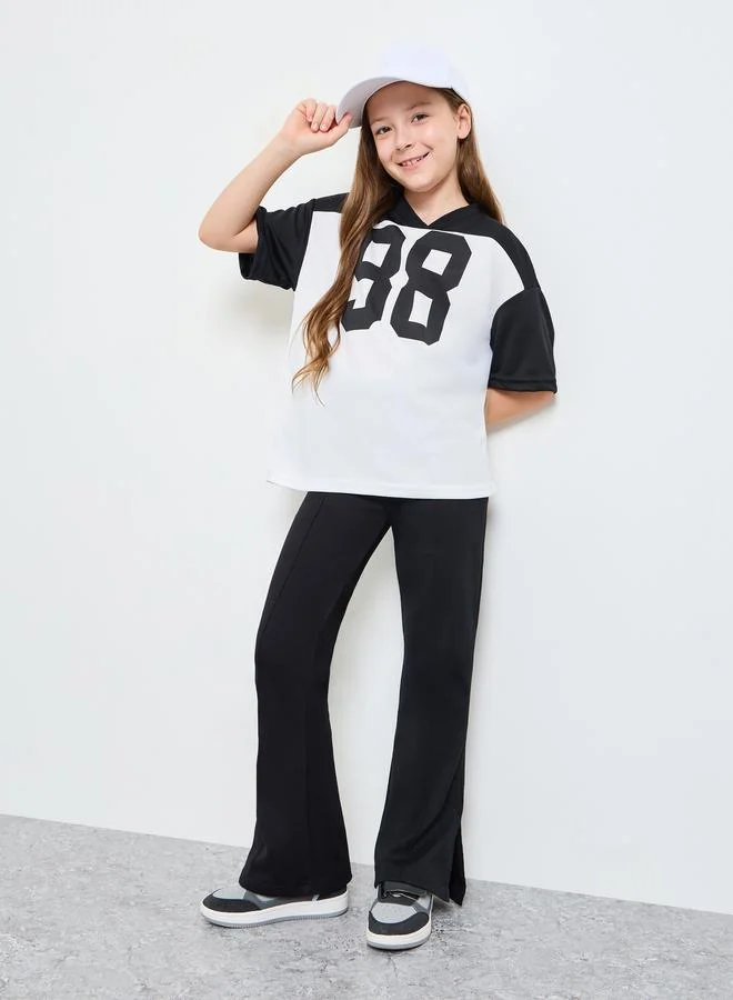 ستايلي Teen Girls Black Solid Side Slit Knitted Fit and Flare Leggings