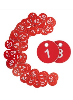 Generic Engraved Plastic ID Number Tags for Lockers and Tables, Key Tags in Red for Hotels, Bars, and Restaurants, Numbers 1 to 50  - Image 1