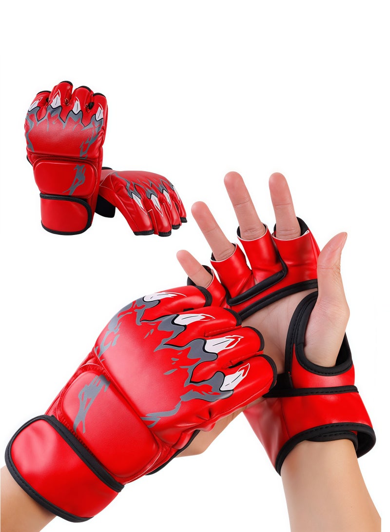 Generic Boxing training gloves, fighting gloves, boxing gloves, training gloves, half-finger boxing gloves, the cotton inside the gloves can fully cushion the shock, the gloves are 1.1mm thickened leather, durable, wear-resistant and tear-resistant, suitable for fighting training, boxing training, hitting sandbags, Sanda, sandbag fighting training, Muay Thai, red - Image 1