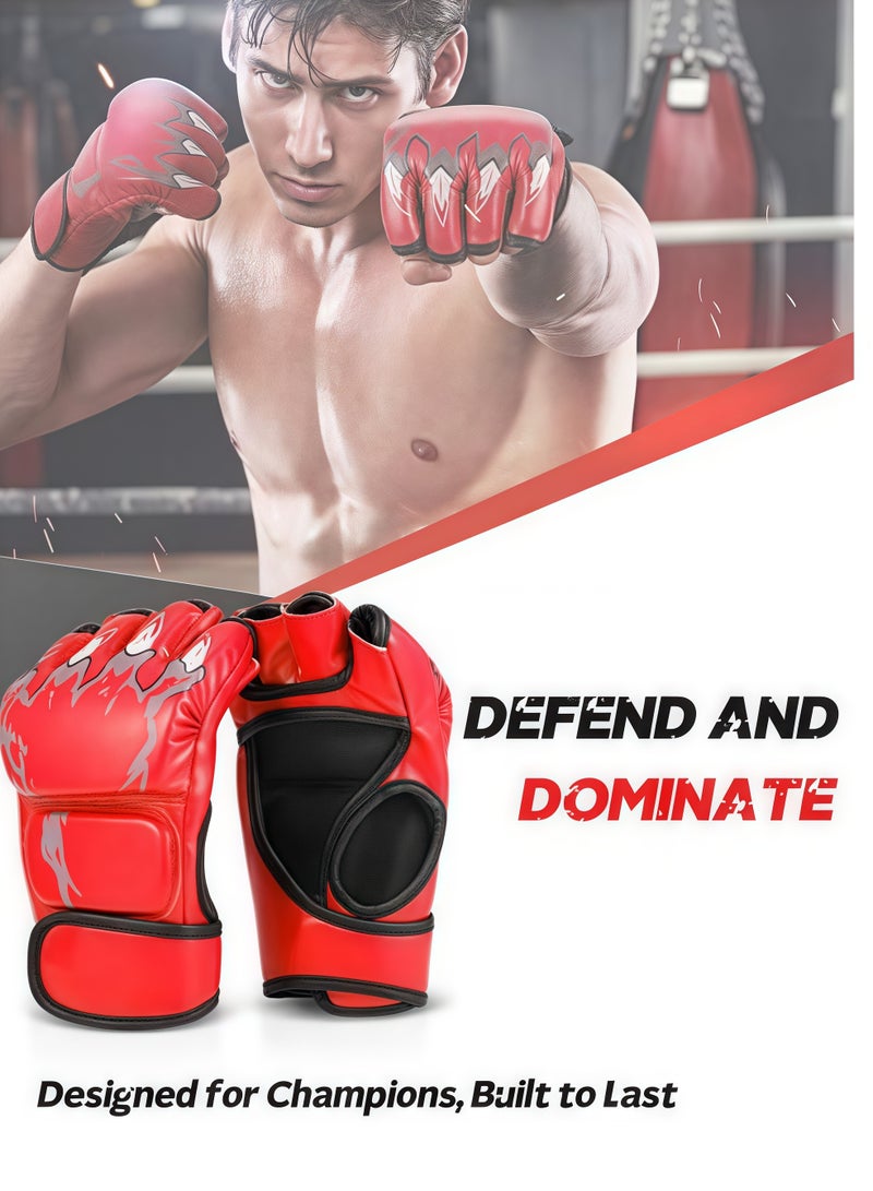 Generic Boxing training gloves, fighting gloves, boxing gloves, training gloves, half-finger boxing gloves, the cotton inside the gloves can fully cushion the shock, the gloves are 1.1mm thickened leather, durable, wear-resistant and tear-resistant, suitable for fighting training, boxing training, hitting sandbags, Sanda, sandbag fighting training, Muay Thai, red - Image 2