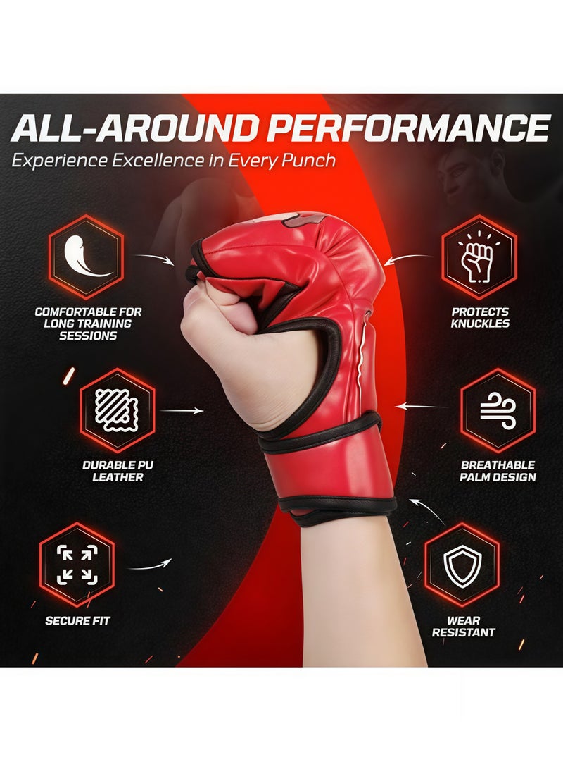 Generic Boxing training gloves, fighting gloves, boxing gloves, training gloves, half-finger boxing gloves, the cotton inside the gloves can fully cushion the shock, the gloves are 1.1mm thickened leather, durable, wear-resistant and tear-resistant, suitable for fighting training, boxing training, hitting sandbags, Sanda, sandbag fighting training, Muay Thai, red - Image 5
