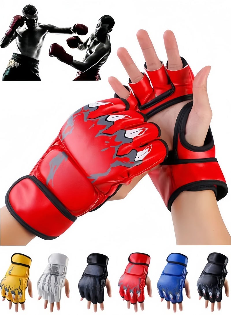 Boxing training gloves, fighting gloves, boxing gloves, training gloves, half-finger boxing gloves, the cotton inside the gloves can fully cushion the shock, the gloves are 1.1mm thickened leather, durable, wear-resistant and tear-resistant, suitable for fighting training, boxing training, hitting sandbags, Sanda, sandbag fighting training, Muay Thai, red - Image 1