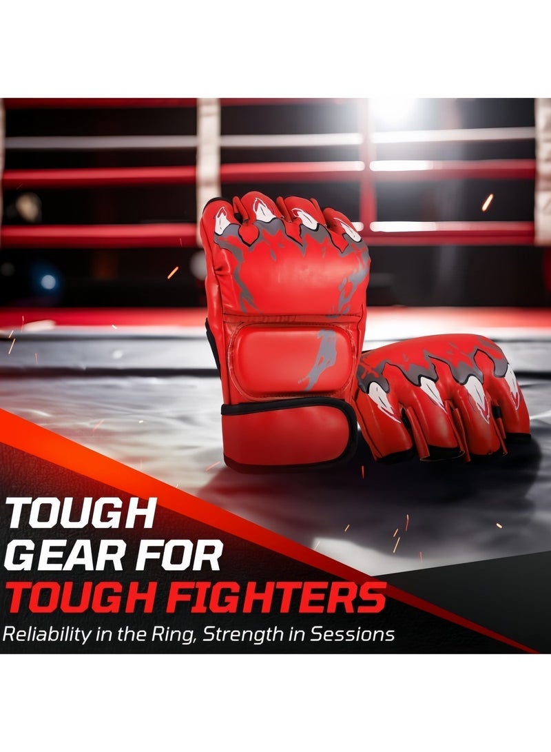 Boxing training gloves, fighting gloves, boxing gloves, training gloves, half-finger boxing gloves, the cotton inside the gloves can fully cushion the shock, the gloves are 1.1mm thickened leather, durable, wear-resistant and tear-resistant, suitable for fighting training, boxing training, hitting sandbags, Sanda, sandbag fighting training, Muay Thai, red - Image 2