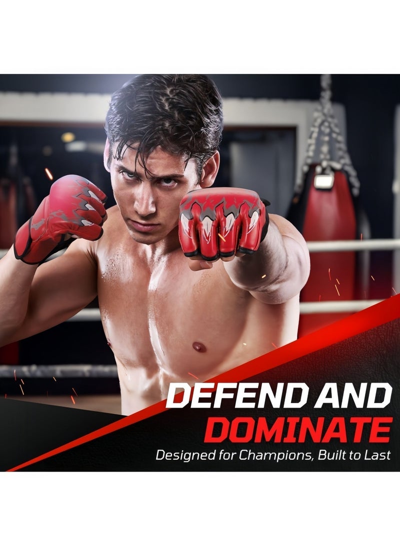 Boxing training gloves, fighting gloves, boxing gloves, training gloves, half-finger boxing gloves, the cotton inside the gloves can fully cushion the shock, the gloves are 1.1mm thickened leather, durable, wear-resistant and tear-resistant, suitable for fighting training, boxing training, hitting sandbags, Sanda, sandbag fighting training, Muay Thai, red - Image 3