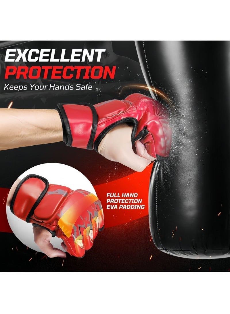 Boxing training gloves, fighting gloves, boxing gloves, training gloves, half-finger boxing gloves, the cotton inside the gloves can fully cushion the shock, the gloves are 1.1mm thickened leather, durable, wear-resistant and tear-resistant, suitable for fighting training, boxing training, hitting sandbags, Sanda, sandbag fighting training, Muay Thai, red - Image 5