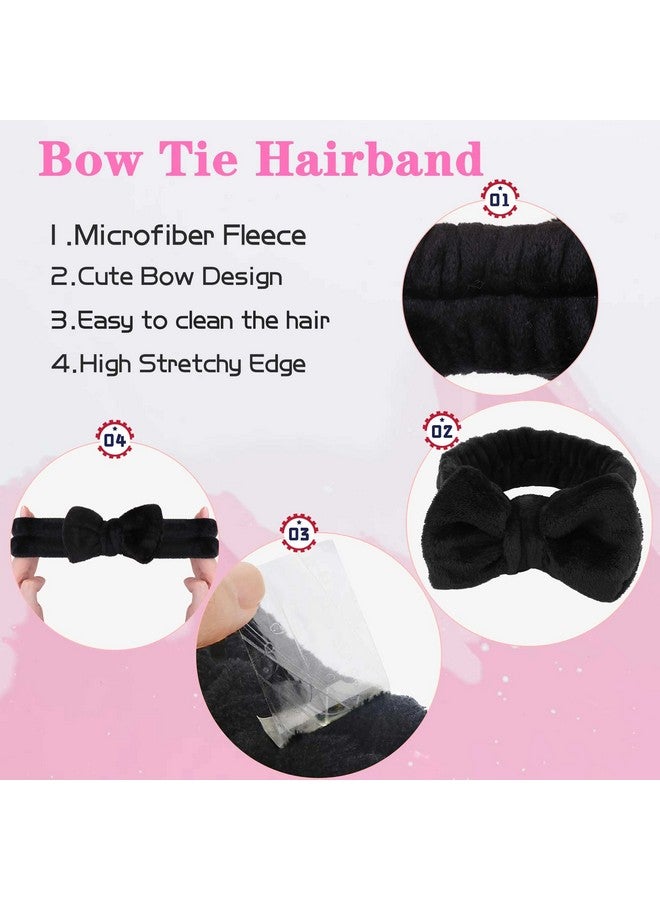WSYUB Makeup Headbands 1Pcs Black Spa Headband Fluffy Bow Tie Headband Microfiber Face Headband And 2Pcs Wrist Spa Wash Band Absorbent Wristbands For Washing Face Skin Care - Image 5