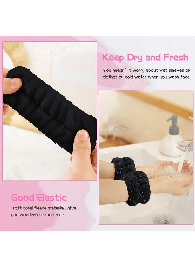 WSYUB Makeup Headbands 1Pcs Black Spa Headband Fluffy Bow Tie Headband Microfiber Face Headband And 2Pcs Wrist Spa Wash Band Absorbent Wristbands For Washing Face Skin Care - Image 4