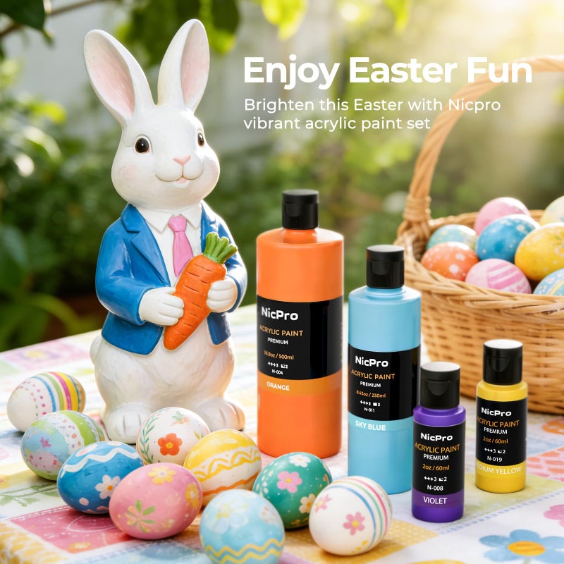 Nicpro 14 Colors Large Bulk Acrylic Paint Set (16.9 oz,500 ml) Rich Art Painting Supplies, Non Toxic for Easter Eggs Rock Canvas Wood Ceramic Leather Fabric Craft, for Adult with Color Wheel - Image 2