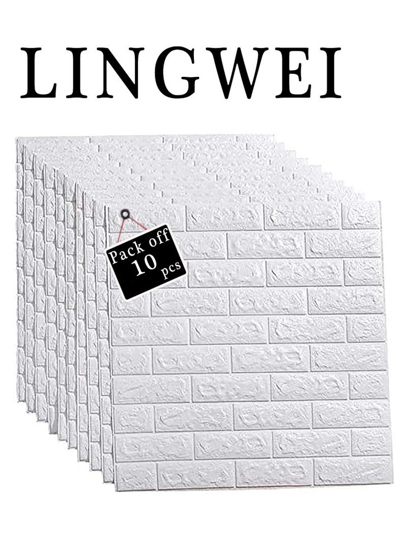 LINGWEI 10PCS 3D Brick Wall Stickers PE Foam Self Adhesive Wallpaper Removable and Waterproof Art Wall Tiles For Bedroom Living Room Background TV Decor - Image 2