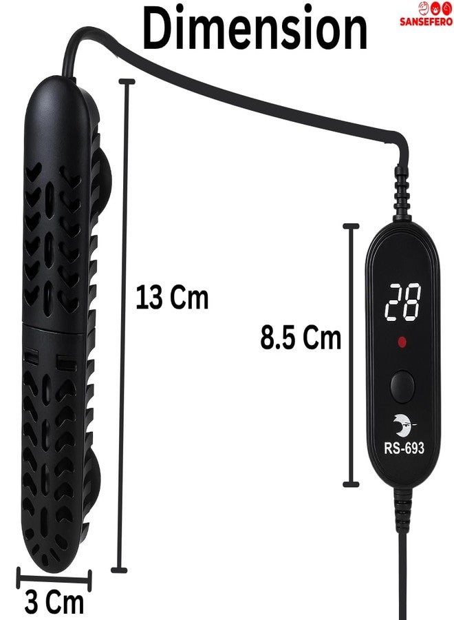 SANSEFERO سخان سانسيفيرو الرقمي لأحواض السمك مع شاشة عرض رقمية LED، سخان كوارتز غاطس لأحواض الأسماك والسلاحف، سخان مياه مناسب لأحواض تصل سعتها إلى 50 لترًا من الماء، 75 واط (RS-693). - Image 2