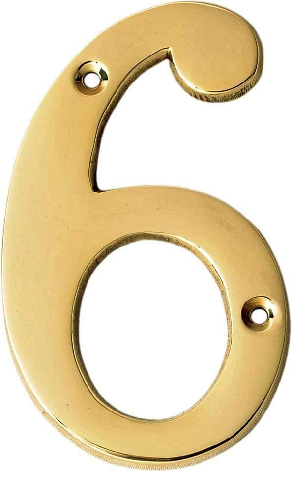 eSplanade 4" Brass House Hotel Door Number Plaque Sticky Numeric Numerical Digit 0-9 (6(six)) - Image 1
